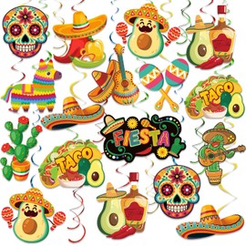 Fiesta Party Decorations, Kaluofan 24PCS Fiesta Decorations, Mexican Theme Decorations Hanging Swirls Supplies for Mexican Birthday Party Mexican Carnival Cinco De Mayo Party