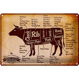 Tin Sign Cow 30 x 20 cm Made in Germany Beef Cuts Organic Butcher Shop