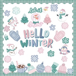 Pasimy Winter Bulletin Board Decorations Hello Winter Bulletin Board Cutouts Set Christmas Winter Cutouts Border for Holiday Party Decor(Let It Snow)