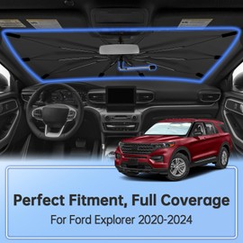 Windshield Sun Shade Umbrella for Ford Explorer 2020-2024, Foldable Sunshade for Car Front Window, 360 Rotation Automotive Interior UV Protection for Outdoor Parking, Keep Car Cool