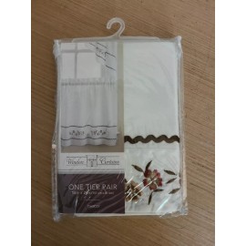 CHF Industries Window Curtains One Tier Pair 58 x 24 Darcey Embroidered Beige Brown new