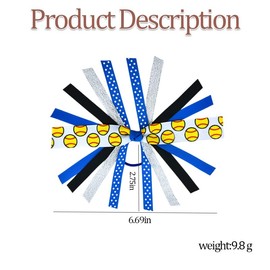 Softball Ponytail Holders Ribbon Hair Bows for Girls Cheer Hair Ties Scrunchies 2Pcs Softball Ribbons Tassel Hair Bands Blue Cheerleading Hair Accessories for Women Softballs Hair Ribbon Streamers