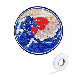 Za-Bi Ukiyo-e Patch, Sunrise 1 Piece + Ironing Tape Set, Iron, Embroidery, Applique, Stylish Patch/Sunrise