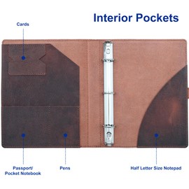 Fan&Ran Leather Daily Planner, Day on One Page, July 2025 to June 2026, 3-Ring Mini Binder, Interior Pockets, Refillable