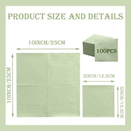 100 Pieces 2-ply Sage Green Napkins Disposable Cocktail Napkins Folded 5 x 5 Inches Disposable Paper Napkins for Dinner Wedding Birthday Party Bridal Anniversary Reception Event (Sage Green)