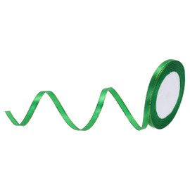 MECCANIXITY 1/4 Inch 25 Yard Wide Satin Ribbon with Gold Edges Border Grosgrain Fabric Ribbon for Gift Wrapping Wedding Bouquet, Green