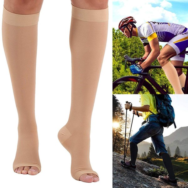 23-32 mmHg Medical Compression Socks Open Toe Stockings Calf Sleeve for Varicose Veins (Color : Skin Color, Size : XL)
