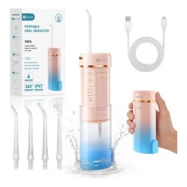 Airuidu CF500 Regalos de San Valentín Irrigador Bucal / Irrigador Dental Profesional con 4 Boquillas, 4 Modos Water Flosser Portátil, Limpiador Bucal, Irrigador Oral y Dientes con Limpiador de Lengua