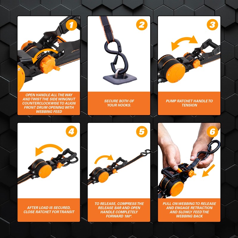 Keeper 2-Pack Retractable Ratchet Tie Down Straps – 1" x