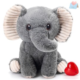 CozyWorld 10" Heartbeat Recordable Elephant Plush Toy, Voice Recorder Grey Calf Elephant Stuffed Animal w/30 Sec Recorder, Messages Recording Playback Gifts for Toddlers Boys Girls Baby Shower