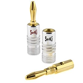 SeKi 2x Banana Plugs 24 K Gold-Plated for Speaker Cables up to 6 mm² with Colour Coding (Red & Black) for Connecting the Cable to HiFi Systems, Power Amplifiers, AV Receivers, Amplifiers and Stereo