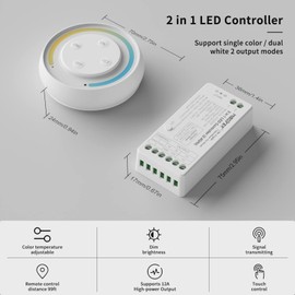 PAUTIX Single Color+CCT LED Controller Kit,2.4G RF Wireless Remote Control,2in-1 LED Controller/Dimmer,COB LED Strip Light White CCT 16.4ft,COB LED Strip Light White CCT 32.8ft,24Volt 5A