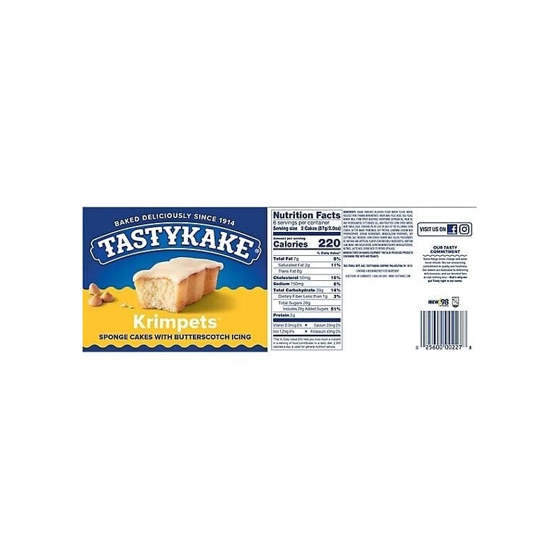 Tastykake Butterscotch Krimpets Snacks [2 Boxes, 24 Snack Cakes] FAST