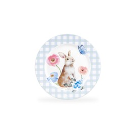 Gracie China Shop Meadow Bunny Gingham Fine Porcelain 8-inch Dessert Salad Plate, One Plate (Blue)