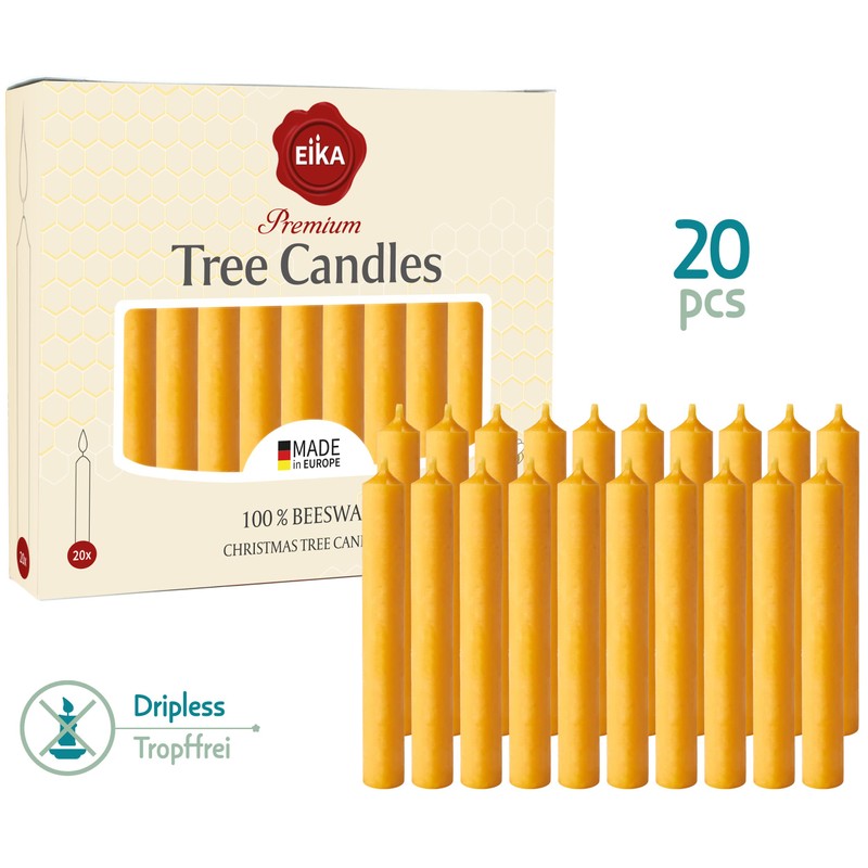 Eika Premium 100% Beeswax Tree Candles - Pack of 20