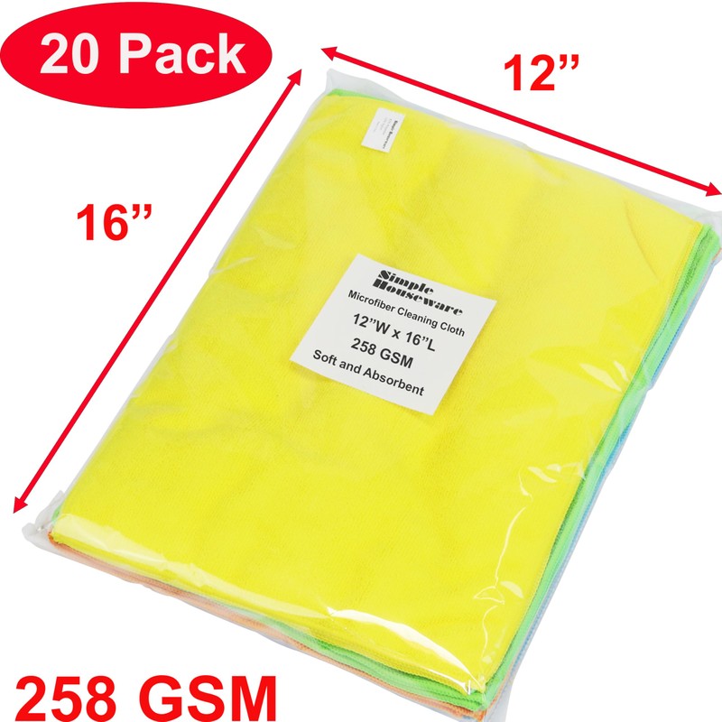 Simple Houseware Microfiber Cleaning Cloth 20 Pack, 12" x 16",