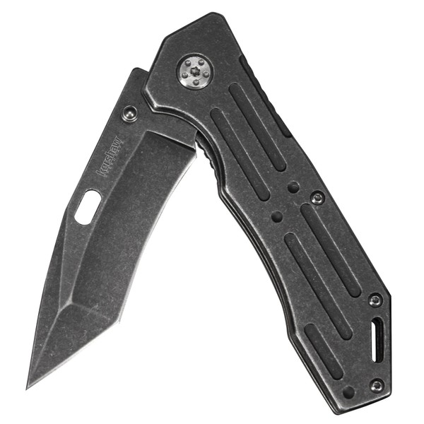 Kershaw Lifter (1302BW); Tactical Tanto Pocket Knife with 3.5 Inch 4Cr14 Steel Blackwashed Blade with Stainless Steel Blackwash Handle, SpeedSafe Assisted Opening and Deep-Carry Pocketclip; 3.2 OZ.