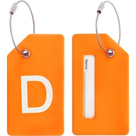 PATIKIL - Etiquetas de equipaje con inicial, 2 piezas de silicona para veliz identificadora, identificador, etiquetas únicas para equipaje con lazo de acero inoxidable, letra D, naranja