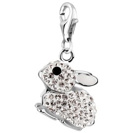 Nenalina Rabbit Carabiner Charm Pendant for Charm Bracelet 925 Sterling Silver 716243-001, Sterling Silver, Crystal