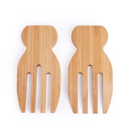 Duories Set of 2 Bamboo Salad Hands, Bamboo Salad Server Set, Salad Tongs, Serveware Set, Salad Mixes, Salad Fork, Kitchen, Dining Room, Wooden Cutlery, Cooking Utensils, Cutlery Set for Salad,