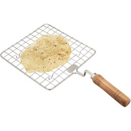 Satre Online And Marketing Wooden Sqaure Roasting Net,Stainless Steel Wire Roaster,Wooden Handle Round with Roasting Net,Roasting Net,Square Roasting Net,Papad Jali,Roti Jali,Roaster