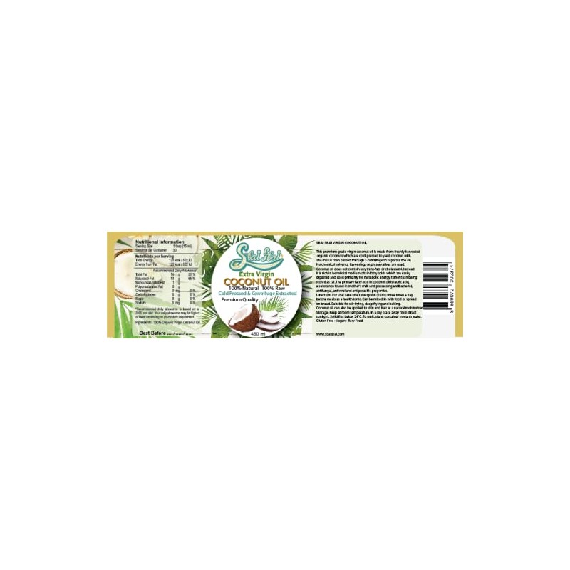Sbai Sbai® Organic Extra Virgin Raw Coconut Oil Cold Pressed