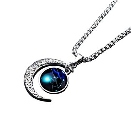LEJAHAO Zodiac Sign Necklace Women Men with Charms Pendant Constellations Zodiac Sign Moon Star Rapper Luna Fashion Jewellery Necklace Simple Hip Hop Medallion Zodia Necklace Chains for Men Boys,