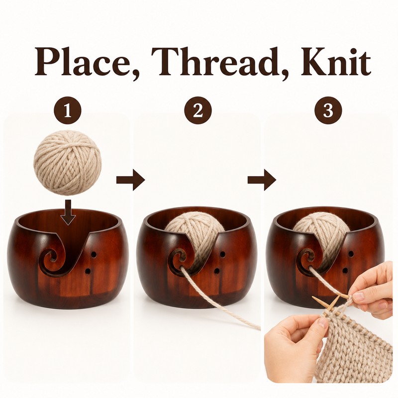 Wooden Yarn Bowl for Knitting & Crochet - Smooth Pine