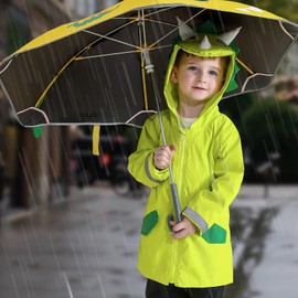 YOUNGER TREE Toddler Baby Boy Girl Dinosaur Raincoat Cute Cartoon Hoodie Zipper Coat Outfit (Toddler Green Rain Jacket, 3T)