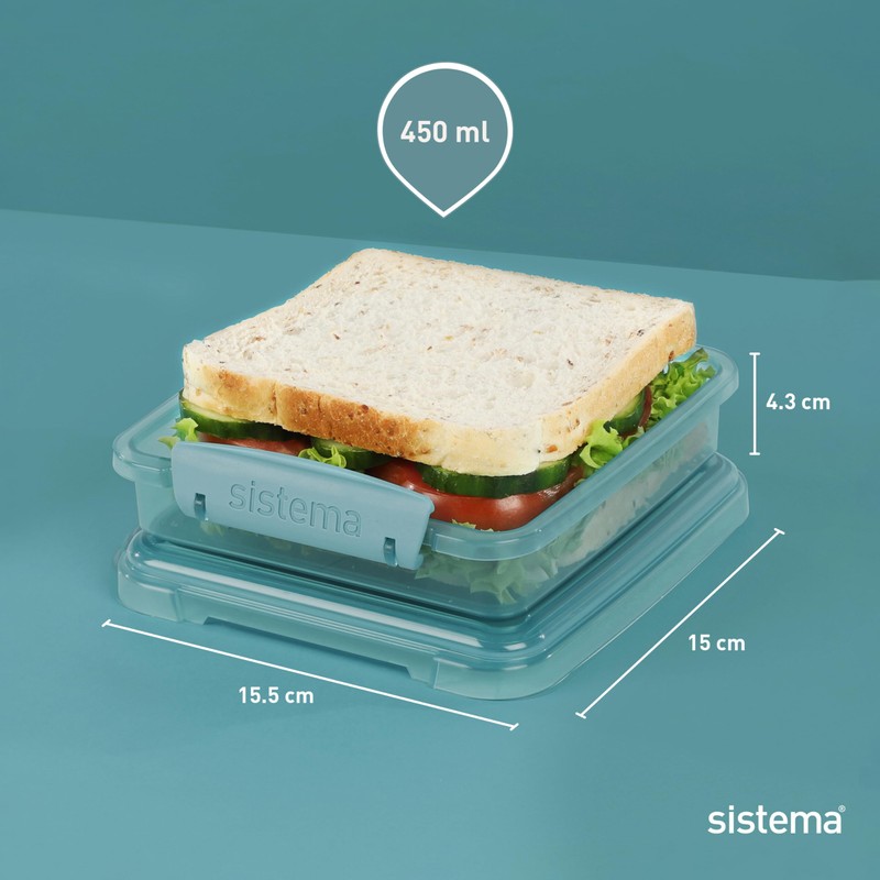Sistema Ocean Bound Plastic Sandwich Box 450ml Food Container and