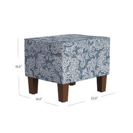 HomePop Home Decor |K7646-A879| Upholstered Modern Rectangular Storage Ottoman | Hinged Lid Ottoman with Storage for Living Room & Bedroom, Blue Denim Jacobean Print