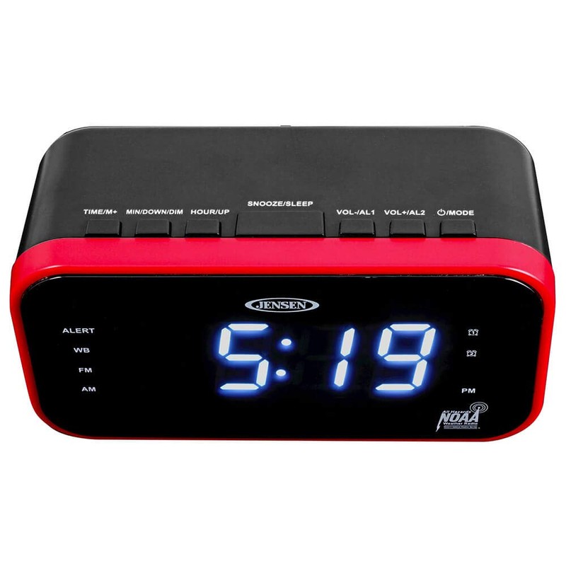 Jensen JEP-150 AM/FM Band Clock Radio with Weather Alert, Multicolor
