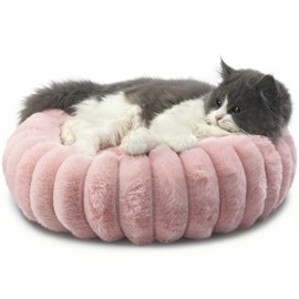 Pink Puppy Beds for Small Dogs and Cats Washable Soft Comfort Donut Cute Cuddle Dog Bed with Sides Small Cat Beds for Indoor Cats,Round Corduroy Fleece Pet Bed for Small Cats and Tiny Dogs,16x16Inches