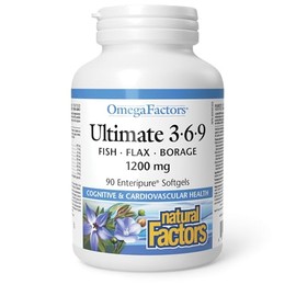 Natural Factors Natural Factors OmegaFactors Ultimate 3-6-9, 1200 mg, 90 Enteripure Softgels, Full Spectrum Essential Fatty Acids (EFAs), Fish, Flax and Borage, No Fishy Aftertaste