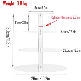 Cupcake Stand with Base, 4-Tier Circular Acrylic Cupcake Display Stand Dessert Tower Pastry Stand Premium Cupcake Holder for Wedding Birthday Theme Party - Transparent