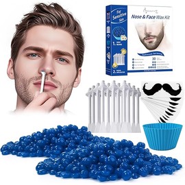 Beauty7 Nose Wax Kit for Men 50g Wax 30 Applicators Nose and Face Wax Kit Safe and Quick Waxing Kit Nose Hair Removal 10 Mustache Guards with Silicone Cup