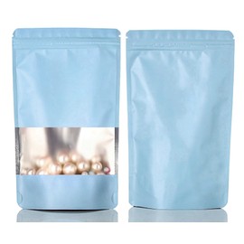 Rimiko 50pcs Resealable Mylar Stand up Ziplock Bags with Clear Window, Zipper Aluminum Foil Pouches, Reusable Mylar Bags Color Packaging for Candy Coffee Beans Food Storage (Sky Blue, 3.9"x 5.9")