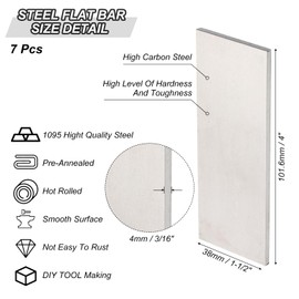 PATIKIL 1095 Steel Flat Bar, 7 Pcs 4" x 1 1/2" x 3/16" Knife Making Steel Iron Stock for Forging Blade Knife Sword Chopper