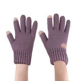 Feelorna Women's Winter Gloves, Women's Fashion Touchscreen Gloves, Cute Heart Pattern Thermal Gloves, Soft Warm Elastic Knitted Gloves for Work Outdoor Running Cycling, purple