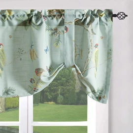 Leeva Tie up Shade Valance for Windows, Elegant Birds Pattern Light Filtering Window Treatment Valances for Basement Kitchen, One Panel, 52 x 18, Light Blue