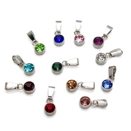 Daisy Philip 12Pcs/Lot Silver Stainless Steel Charms Birthstone Charms With Clasp Necklace Pendant For Jewellery Making Women DIY Accessories