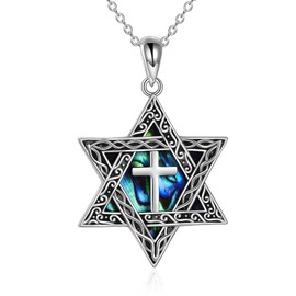 CRMAD Star of David Cross Necklace for Women Men Sterling Silver Cross Abalone Shell Jewish Jewelry