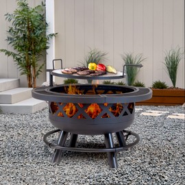 Outdoor Leisure Products Model 5511 32'' Roundup Fire Pit with Adjustable 20 inch Cooking Shelf, Black