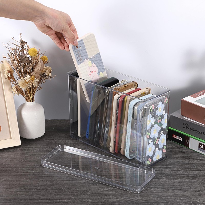 TOLIDA Clear Plastic Phone Cases Storage Box with Lid -