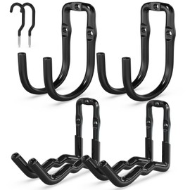3-H Wall Hooks Garage Pack of 6 Tool Hooks All-in-One Wall Hooks Heavy Duty Storage Double Hooks Wall Hooks for Ladder, Chair, Hose, Bicycles, Skateboard (Black)