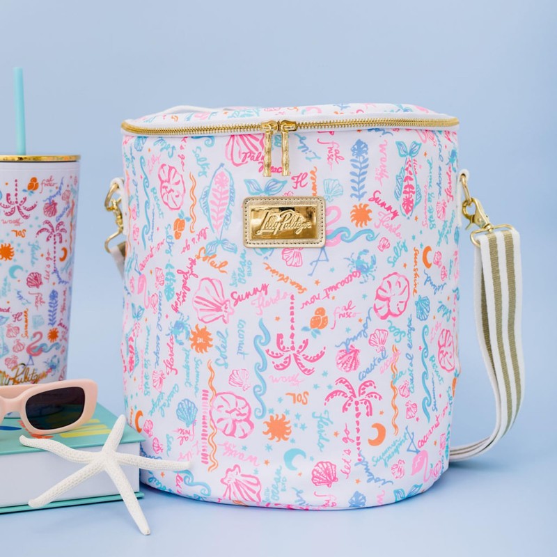 Lilly Pulitzer Insulated Soft Cylinder Beach Cooler with Adjustable/Removable Strap