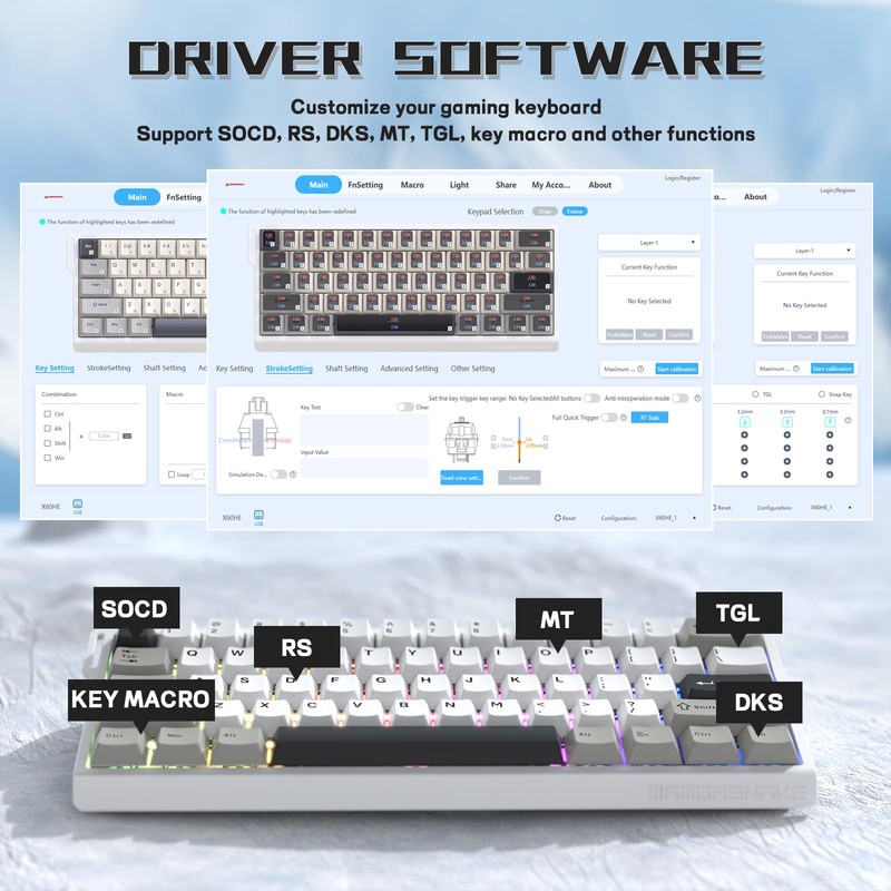 MAMBASNAKE X60 HE 60% Rapid Trigger Wireless Gaming Keyboard,Hall Effect