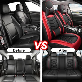 HYZB Car Seat Covers Fit for Pontiac G8 2008-2009 Daily Commutes Durable and Side Airbag Compatibility Sports Seat Cover, 2 Pcs Front with Pillow, Black Red