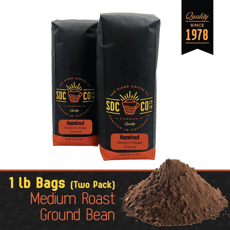 San Diego Coffee Hazelnut, Medium Roast, Ground Coffee, 16-Ounce Bags