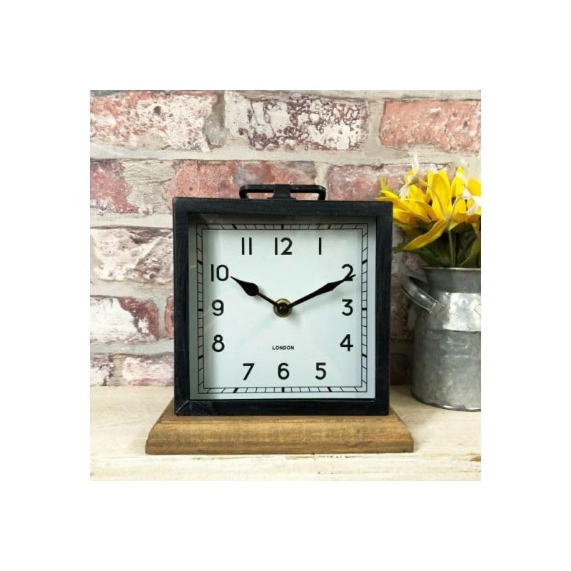 BelAya E Rustic Distressed Metal Wood Industrial Square London Mantle